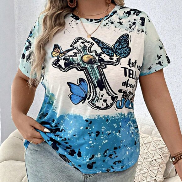 🆕 Emery Rose Butterfly & Cross T-Shirt, Crew Neck Tee shirt, Plus Sz 16 - Picture 2 of 3